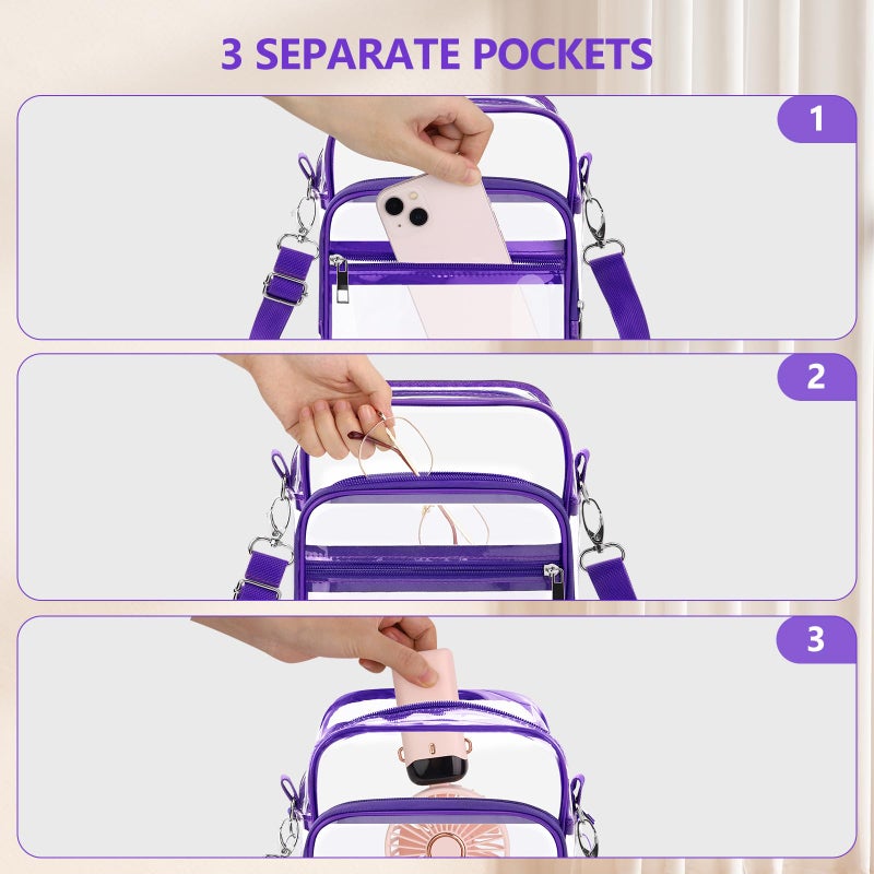 Blvornl Clear Crossbody Bag with Adjustable Shoulder Strap, Stadium Approved PVC Clear Purse Bag with Front Pocket, Clear Messenger Bag for Women and Men for Sports Events (Purple) - Image 4